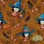 A witch and her pets. Brown background. Image