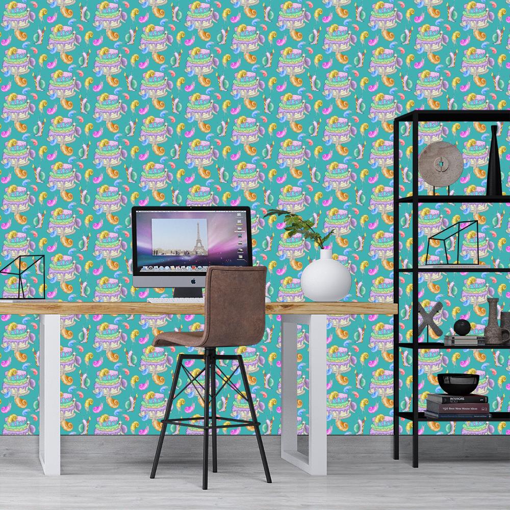 Snail Birthday Party Wallpaper on Turquoise Green