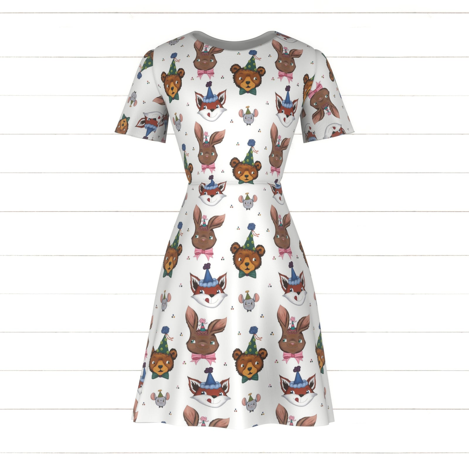 Party Animals by Lisa Wornham. Ideal print for a child’s party decor and party clothes.