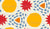 Primary Color Red Abstract Shapes, Yellow Circles + Blue Raindrops on Cream (large) Image