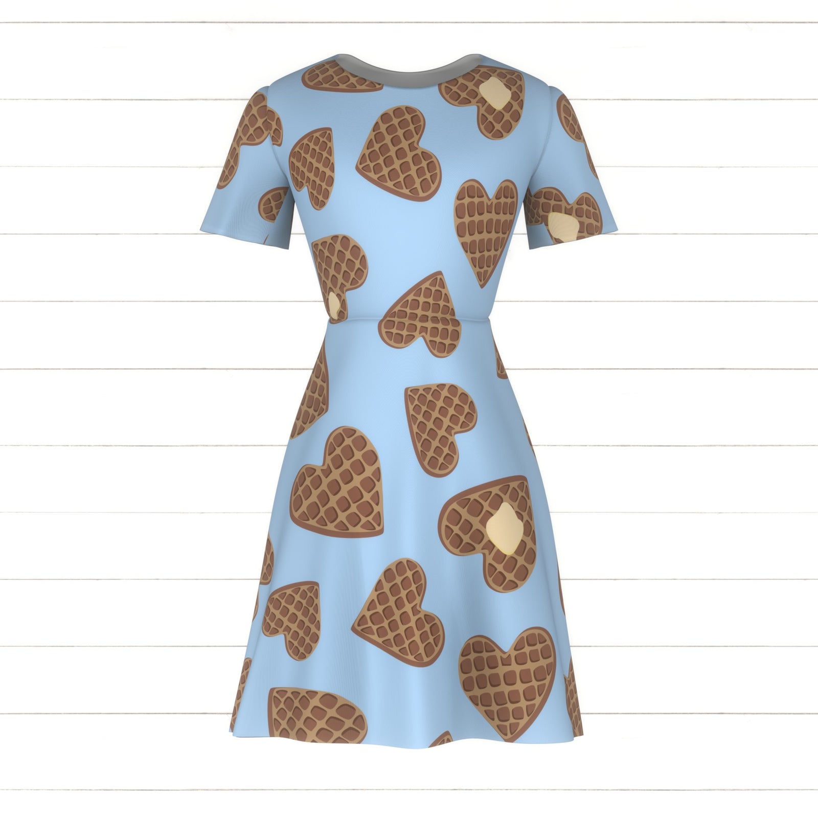 Heart Waffles with Butter Toss on Blue