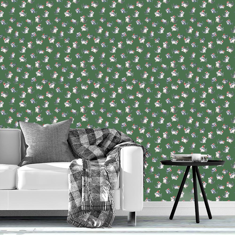 Tossed Christmas Sharks on Green