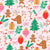 Whimsical Hand-Drawn Christmas Pink Holiday Reindeer and Gingerbread Image