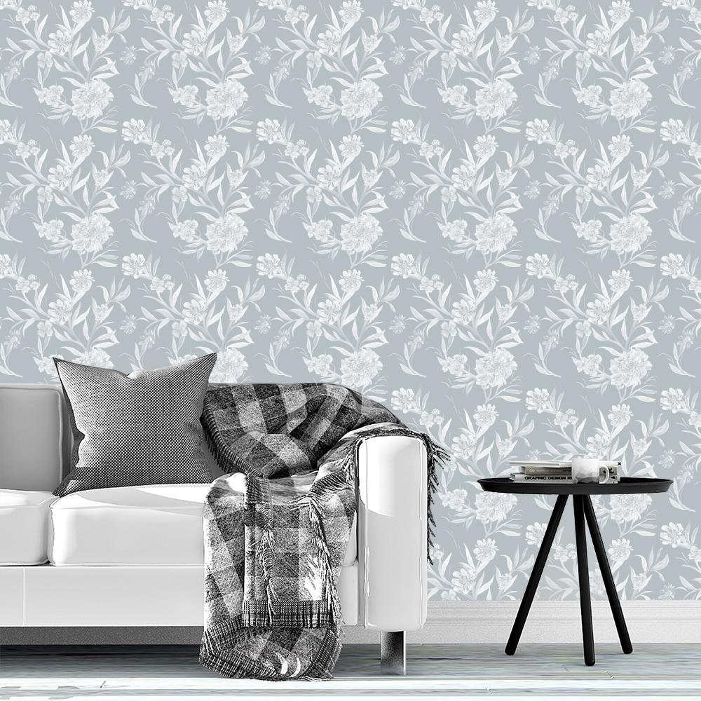 Tree Flowers in Dusty Blue by Lisee Ree | climbing floral motif for wallpaper