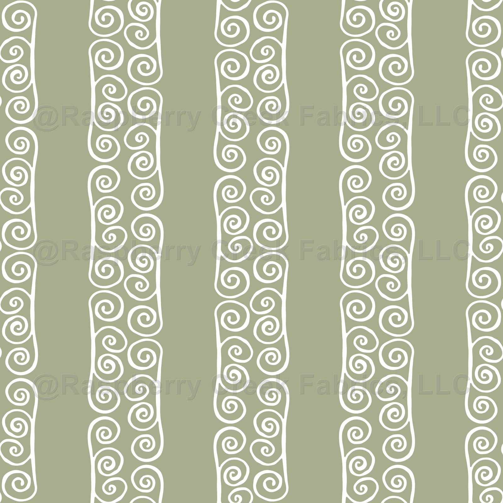 Hand Drawn Spiral Stripes in Soulful Sage Green and White with Organic Bands Wallpaper