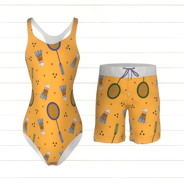 Badminton Rackets and Shuttlecocks on Yellow - Raspberry Creek Fabrics