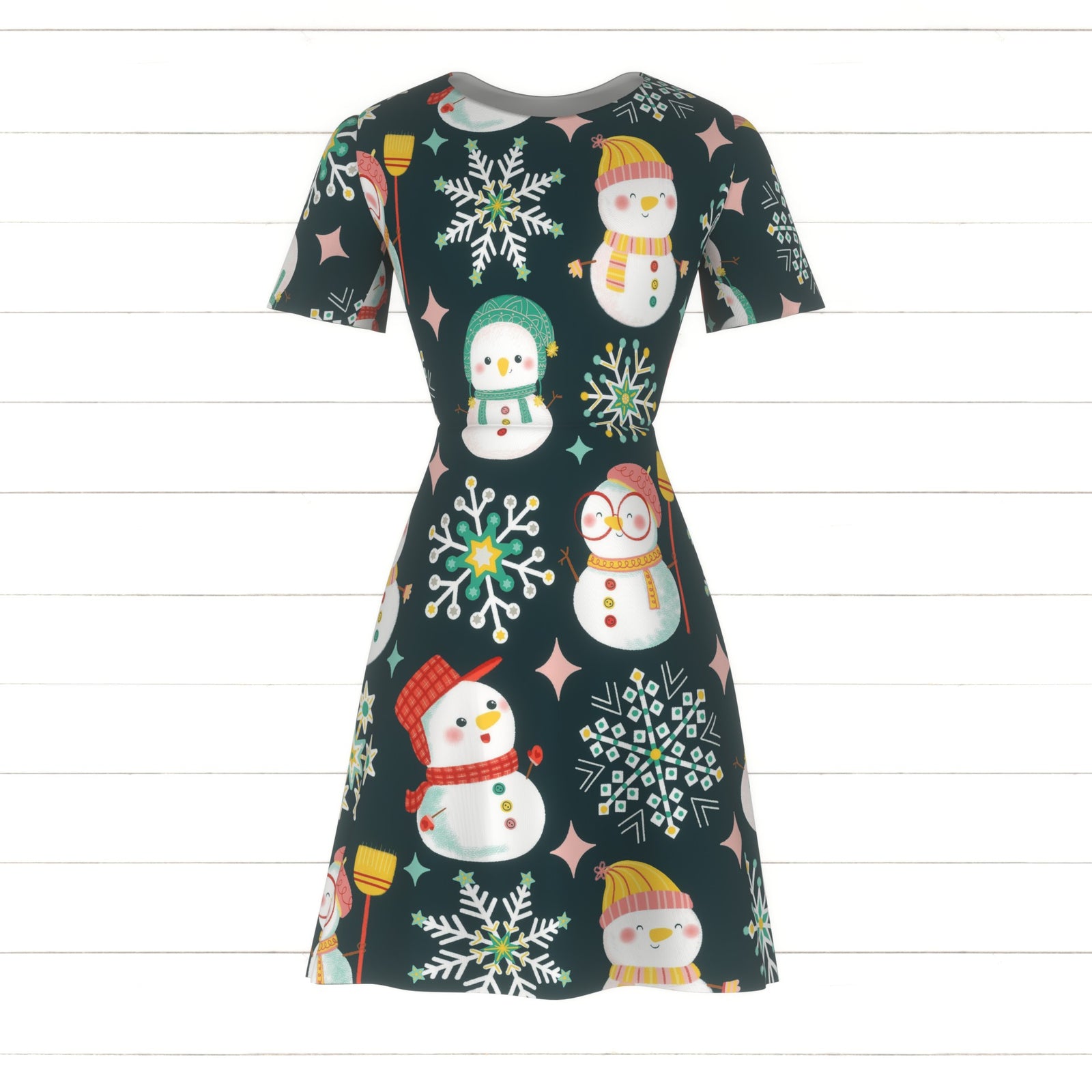 Snowmen and Ice Crystals on Navy