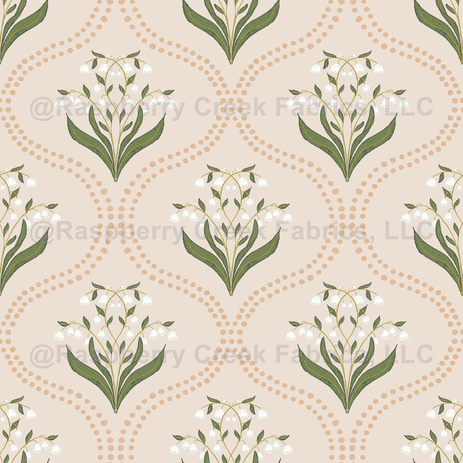 Lily of the Valley Ogee Taupe wallpaper design by Lisee Ree | floral ogee pattern in blush pink