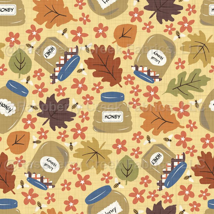 Fall Honey Jars on Butter Yellow, Honeybee Farm by Una watermarked