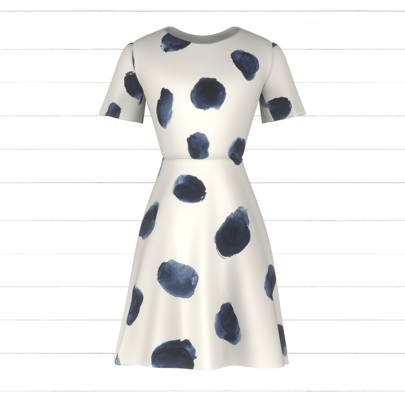 Indigo spots on ivory - watercolor deep blue painted shapes - ink polka dot