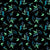 Bianna Teal Blue and Green Botanical Leaves on Black Image