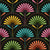 Retro Rainbow and Black Blooming Petals Art Deco Florals Scallop Dots Wallpaper Image