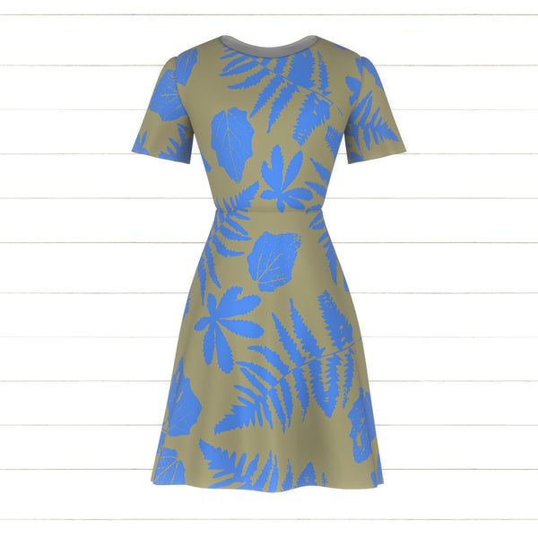 Blue Leaves on Caramel Fabric, Wild Blue Sage Collection by Cindy Ries ...