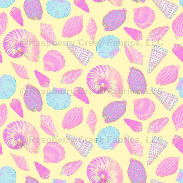Oceana - hand-painted sea shells pastel - Raspberry Creek Fabrics