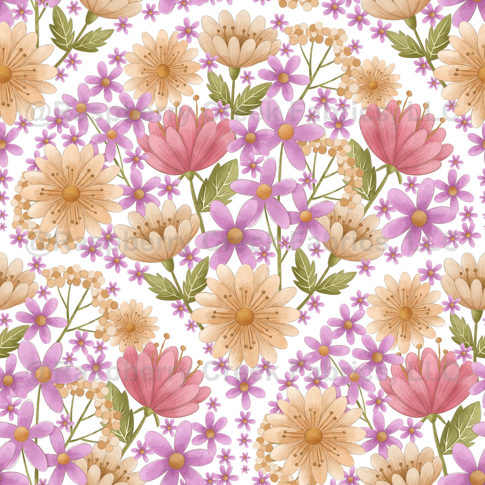Cottage Garden Wildflowers with Pink, Lavender and Golden Blooms
