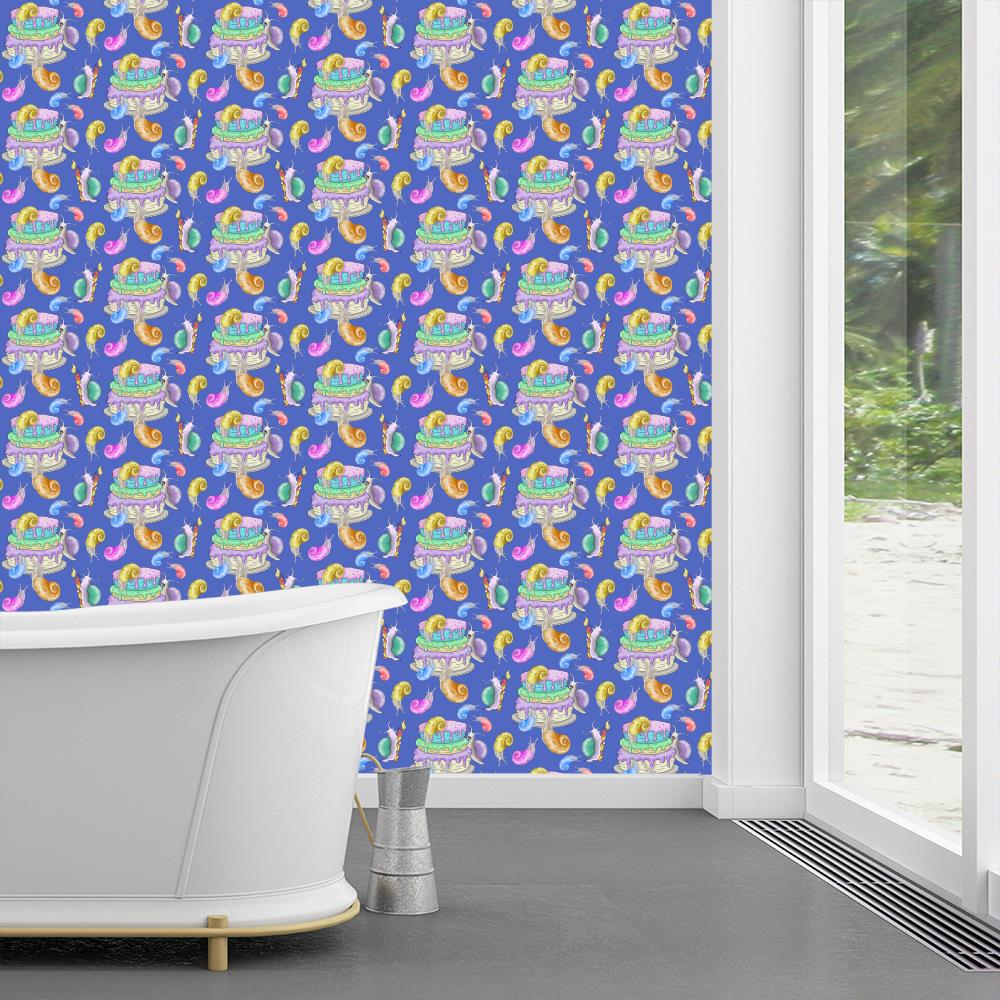 Snail Birthday Party Wallpaper on Blue