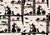 Halloween Witches, Black Cats, and Jack O' Lanterns in Orange and Black on Off White Image