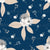 Flower Patch Blue; White and gray flower clusters with cream colored leaves on a dark blue background; small scattered flowers of soft blue, white, and gray Image