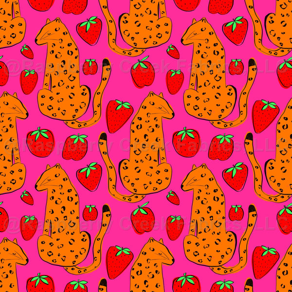 Leopard And A Raspberry Swim safe bright leopard and strawberry - Raspberry Creek Fabrics