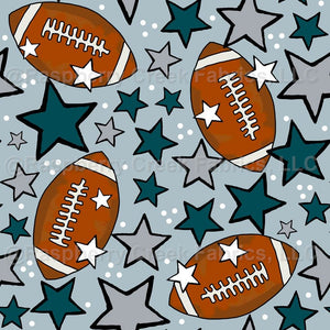 Team Spirit Footballs and Stars in Philadelphia Eagles Colors Midnight Green  Grey Silver Fabric, Raspberry Creek Fabrics
