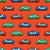 Colorful Toy Pixelated Video Game Cars on Bright Red Wallpaper Image