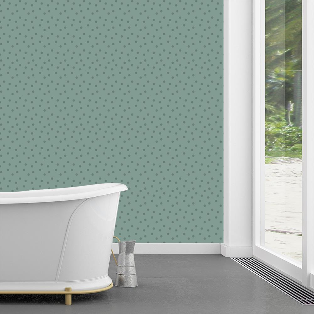 Modern Polka Dots 2 on Light Gray-Green