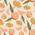 Fruit and floral orange slices and bright yellow and orange flowers with leaves on a ligth beige background Image