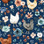 Rust and Royal Chicken Floral on Royal Blue Image