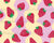 Strawberry Shortcake Fields: strawberries against pink and yellow wonky wavy stripes for kids apparel Image