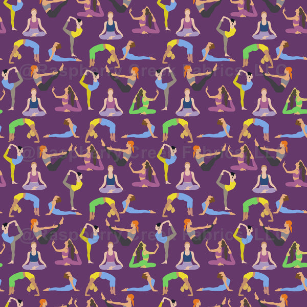Yoga Asanas Yoga Studio Pattern on Purple - Medium SF0098 - Raspberry ...