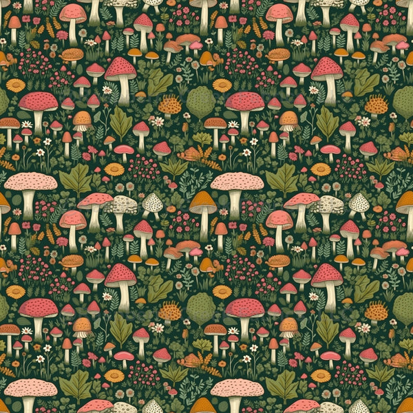 Mushrooms And Wildflowers Fabric Pattern Raspberry Creek Fabrics