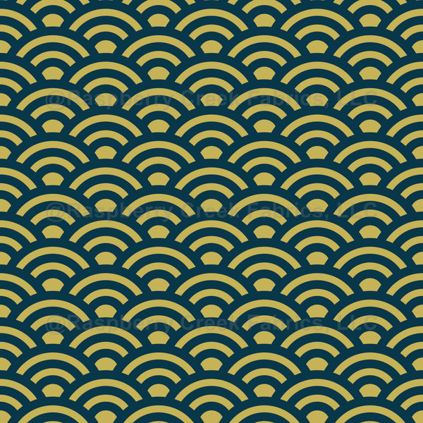 Seigaiha, Waves, Traditional Japanese Pattern, Navy Blue and Yellow Go ...