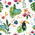 Tropical Jungle Chameleon and Toucan Floral on White Image