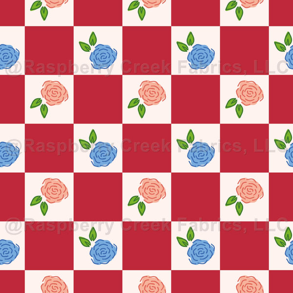 Checkered Roses in Red, Peach and Blue, part of the Minimalist Roses C ...