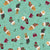 Tossed Woodland Animals in Festive Christmas Stockings with Red Satin Bows, Holly and Mistletoe on Textured Aqua Green Image