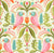 Bright pastel parrots and flowers in a modern tropical design with graphic symmetry on light green background Image