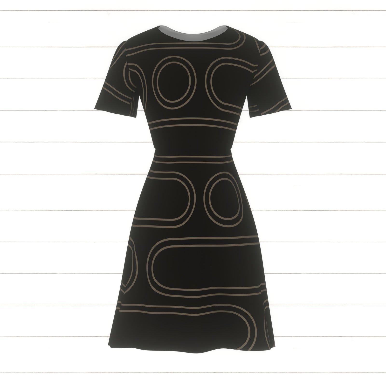 Abstract Geometric Long Circles Farmhouse Tan and Black Double Horizontal Lines
