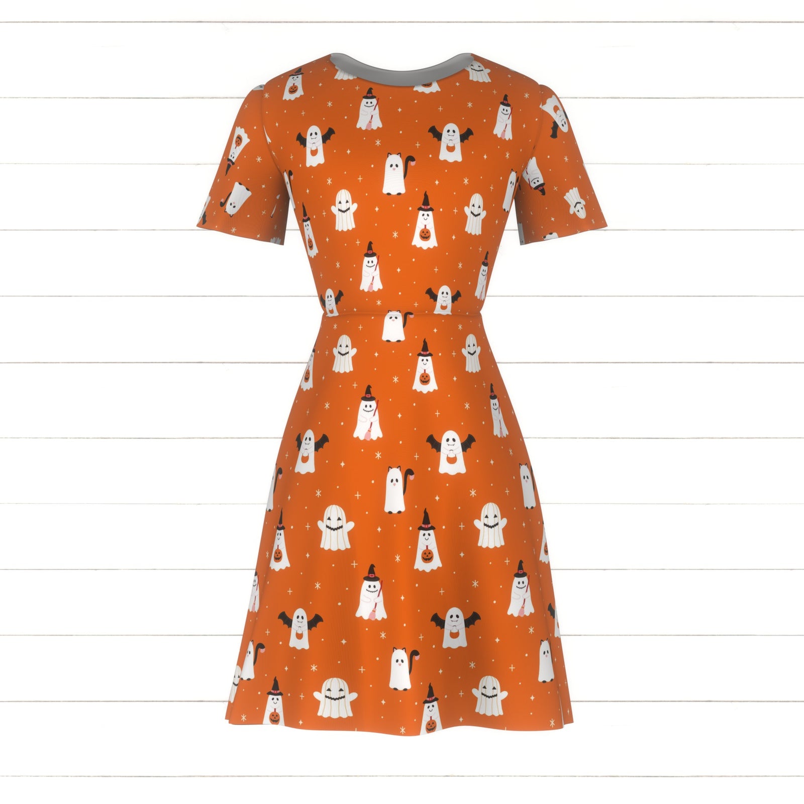 Adorable Trick or Treating Ghosts on a Burnt Orange Background