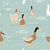 Ducks on Duck Egg Blue. Cute country style ducks, waddling in water puddles. Soft colour palette of duck egg blue, white, tan, light brown, brown, black and yellow. Perfect for childrens wear and bedroom decorating. Image