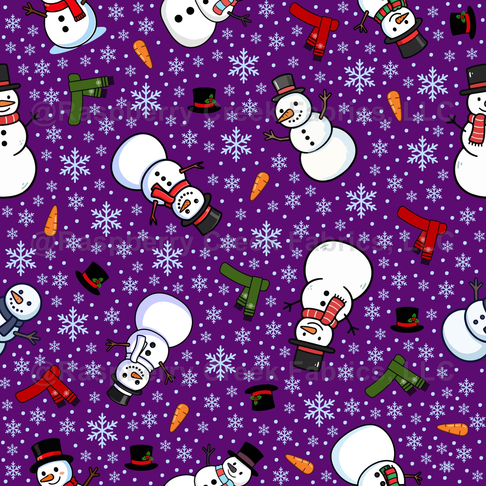 Snowmen & Snowflakes on Dark Purple