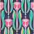Bright Pink Green and Dark Navy Blue Art Deco Tulips Line Art Floral Wallpaper Image