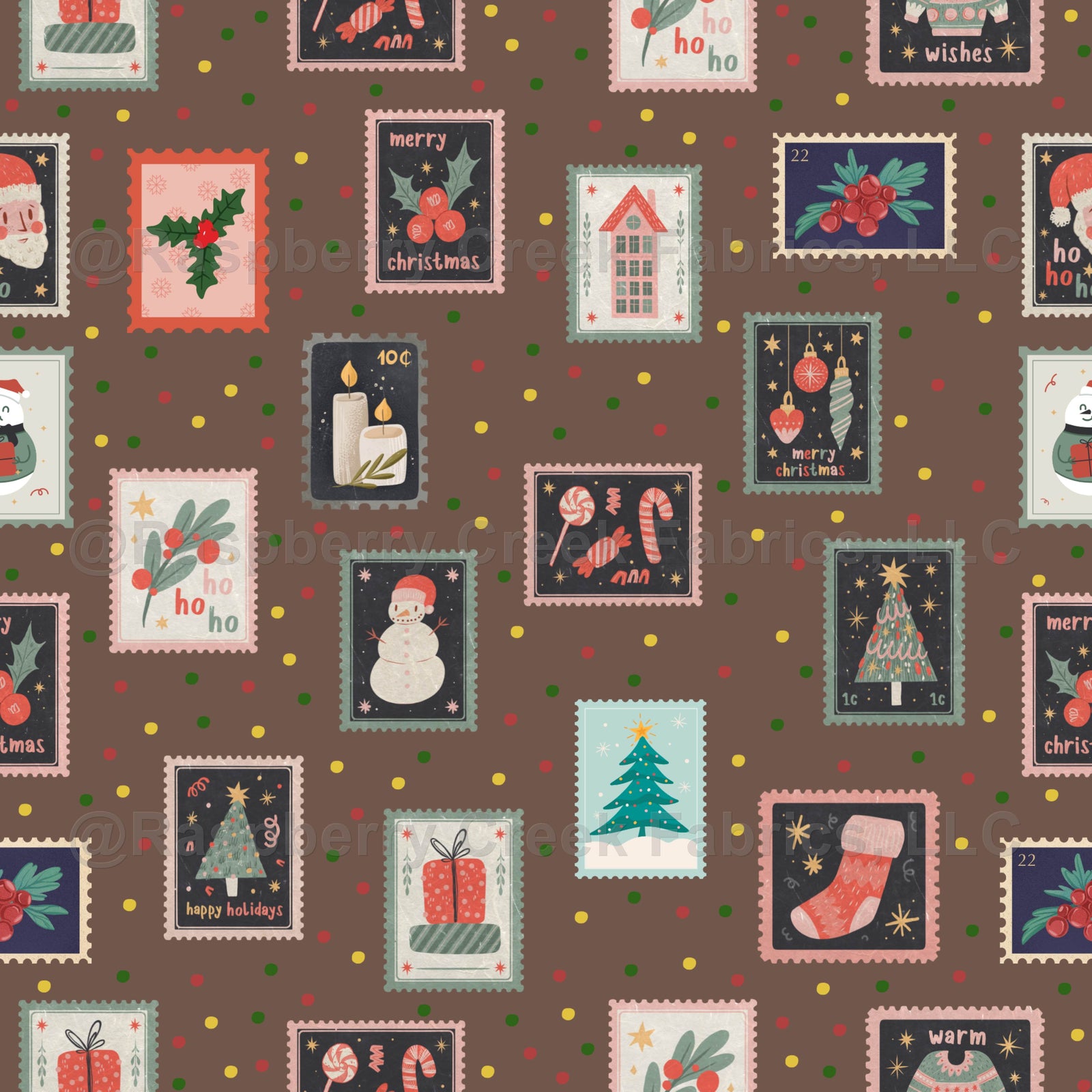 Christmas Stamps & Dots on Brown