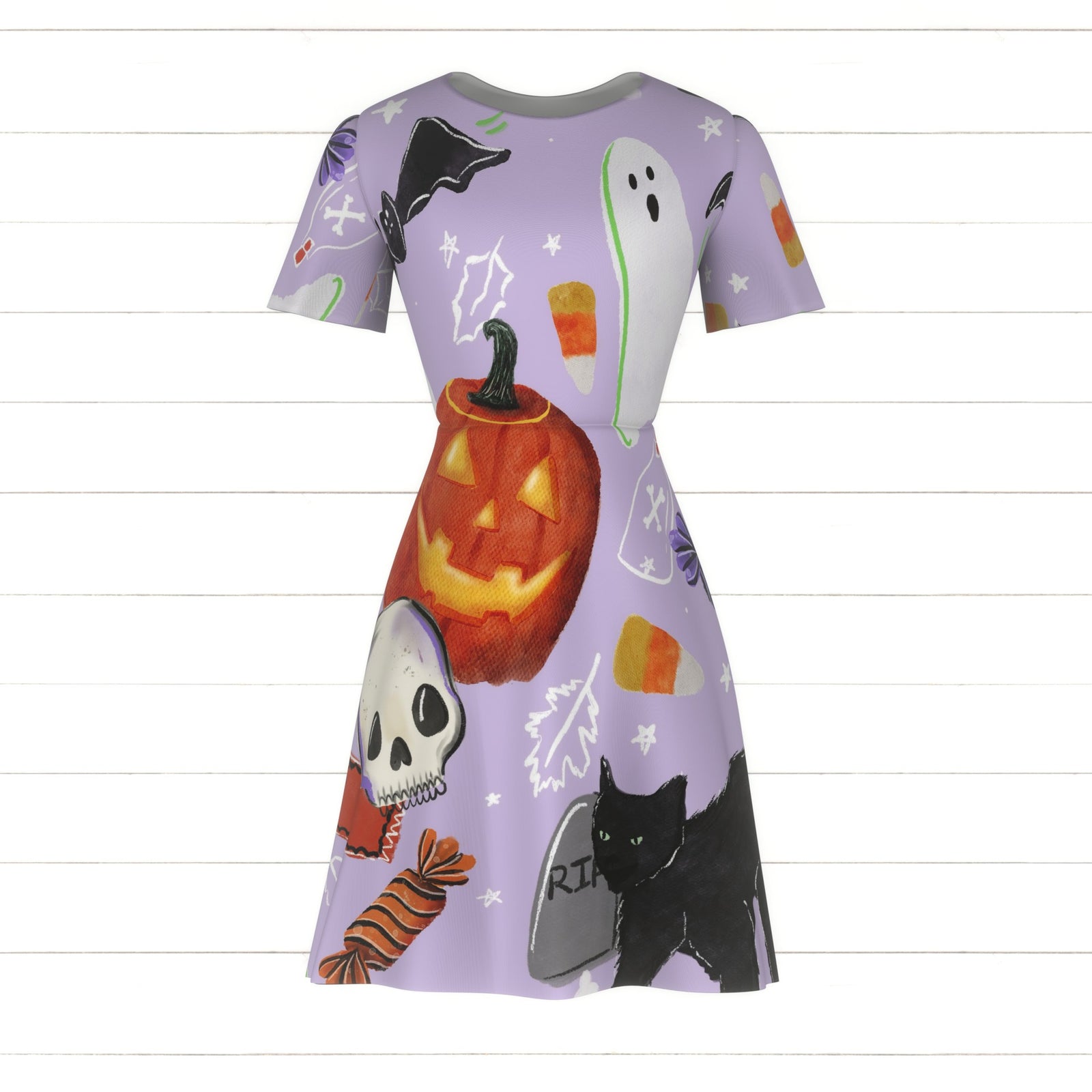 All things Halloween, black cat, candy, candy corn, jack-o-lantern , light  purple, black, orange, ghosts, spider, bat, kids, girls, women, halloween