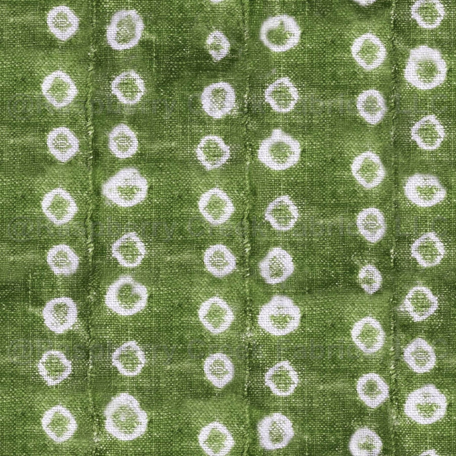 Polka dot mud cloth design, Green and white polka dots, Tie dyed dots, summer, spring, Apple green, blouse fabric, dress fabric, novelty polka dots