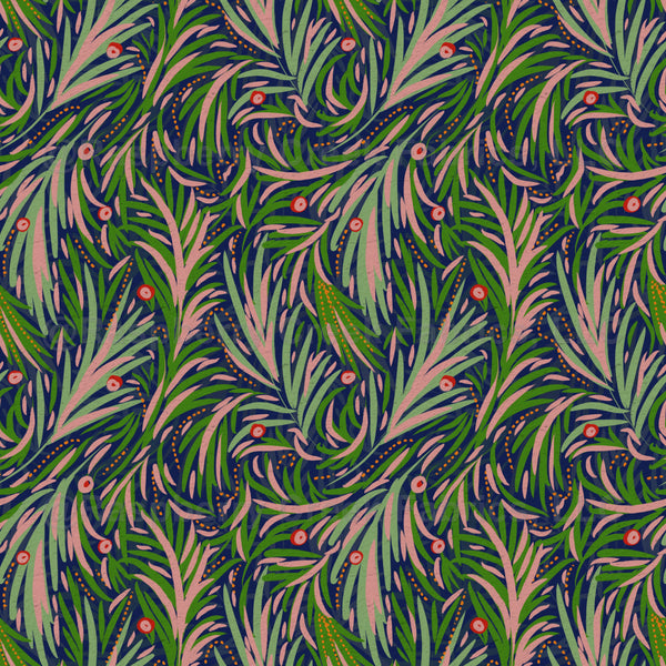 Flowy branches and leaves forest green pattern - Raspberry Creek Fabrics