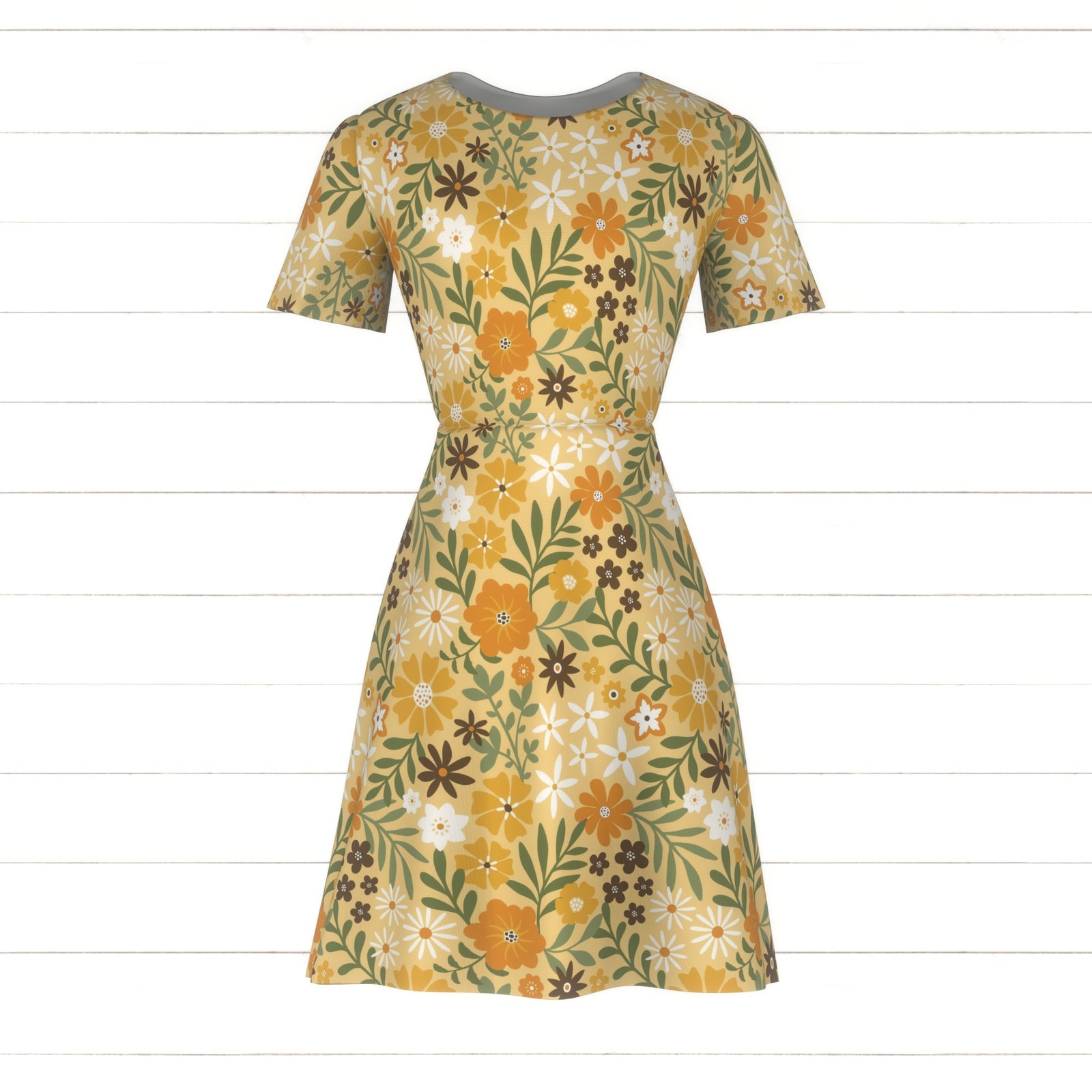 Graphic modern wildflowers and leaves - light orange olive