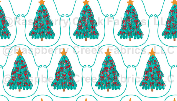 Cozy Hand Drawn Christmas Trees With Decorations In Vignettes - Turquo 