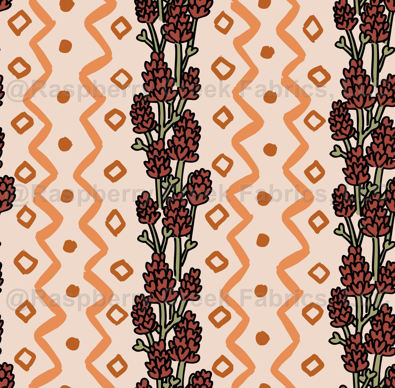 Indian Paintbrush Flowers Stripes in Sandy Cream and Light Orange- Utah Collection