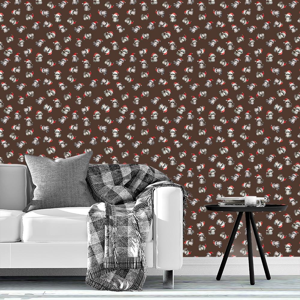 Tossed Christmas Raccoons on Dark Brown