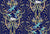 Art Nouveau Dragonflies & Waterlily, Navy Blue, Green, Blush, Gold Tone Pattern Design Image